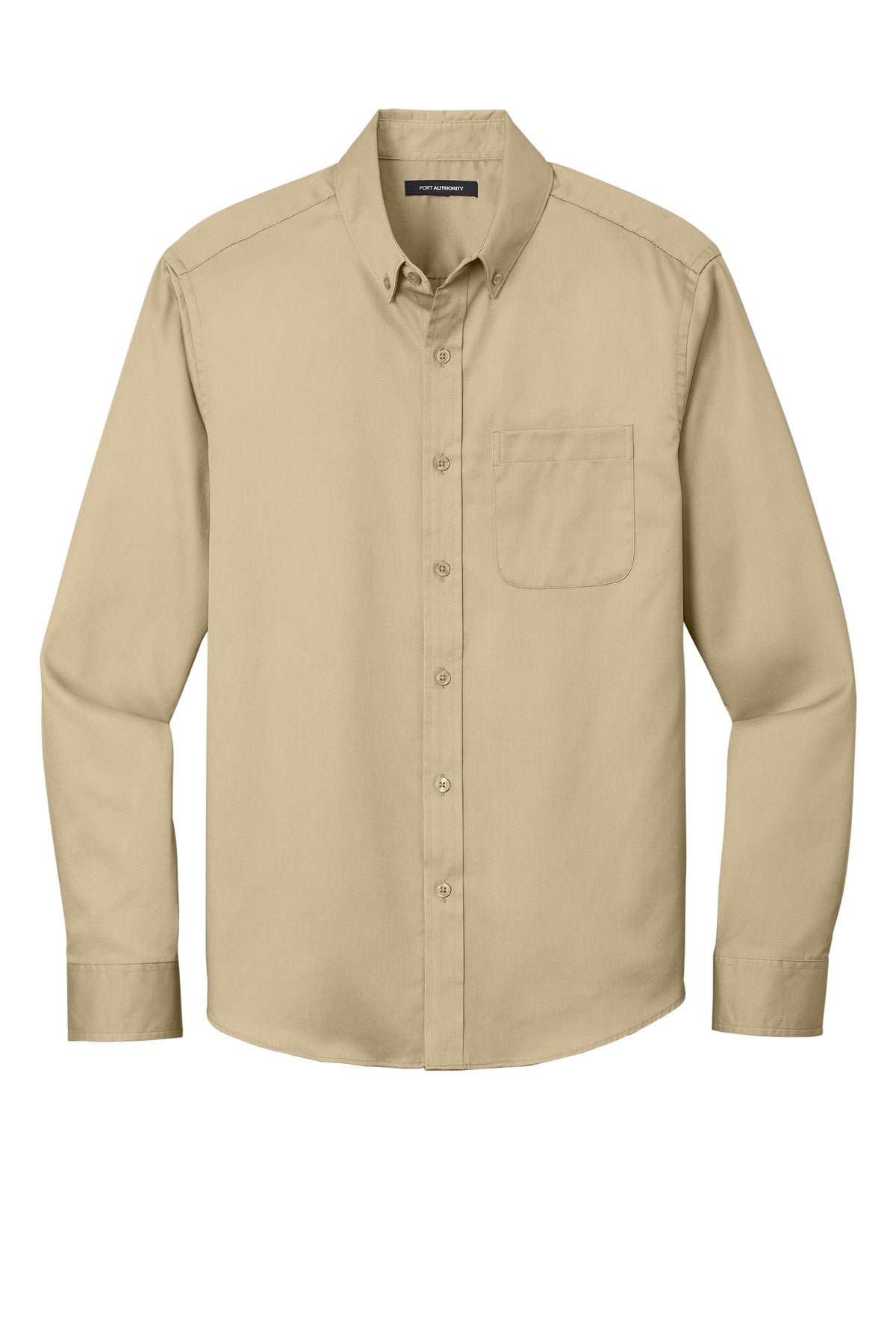 Front View of Wheat Port Authority Long Sleeve SuperPro React Twill Shirt. W808