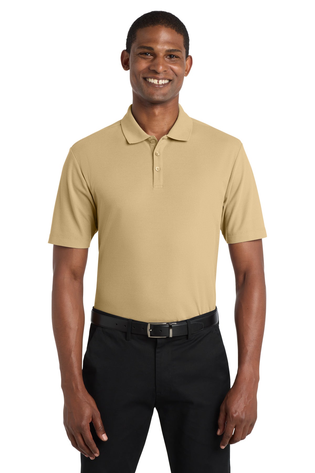 Front View of Wheat Port Authority SuperPro React Polo. K810