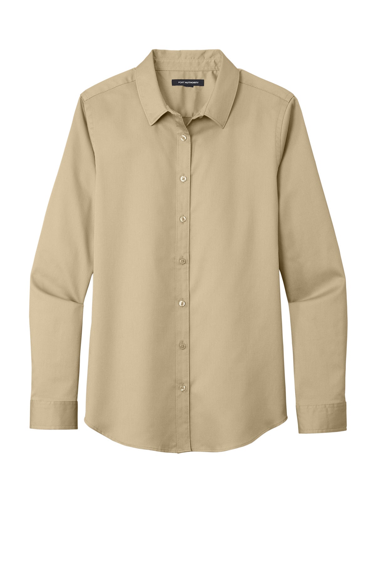 Front View of Wheat Port Authority Women's Long Sleeve SuperPro React Twill Shirt. LW808