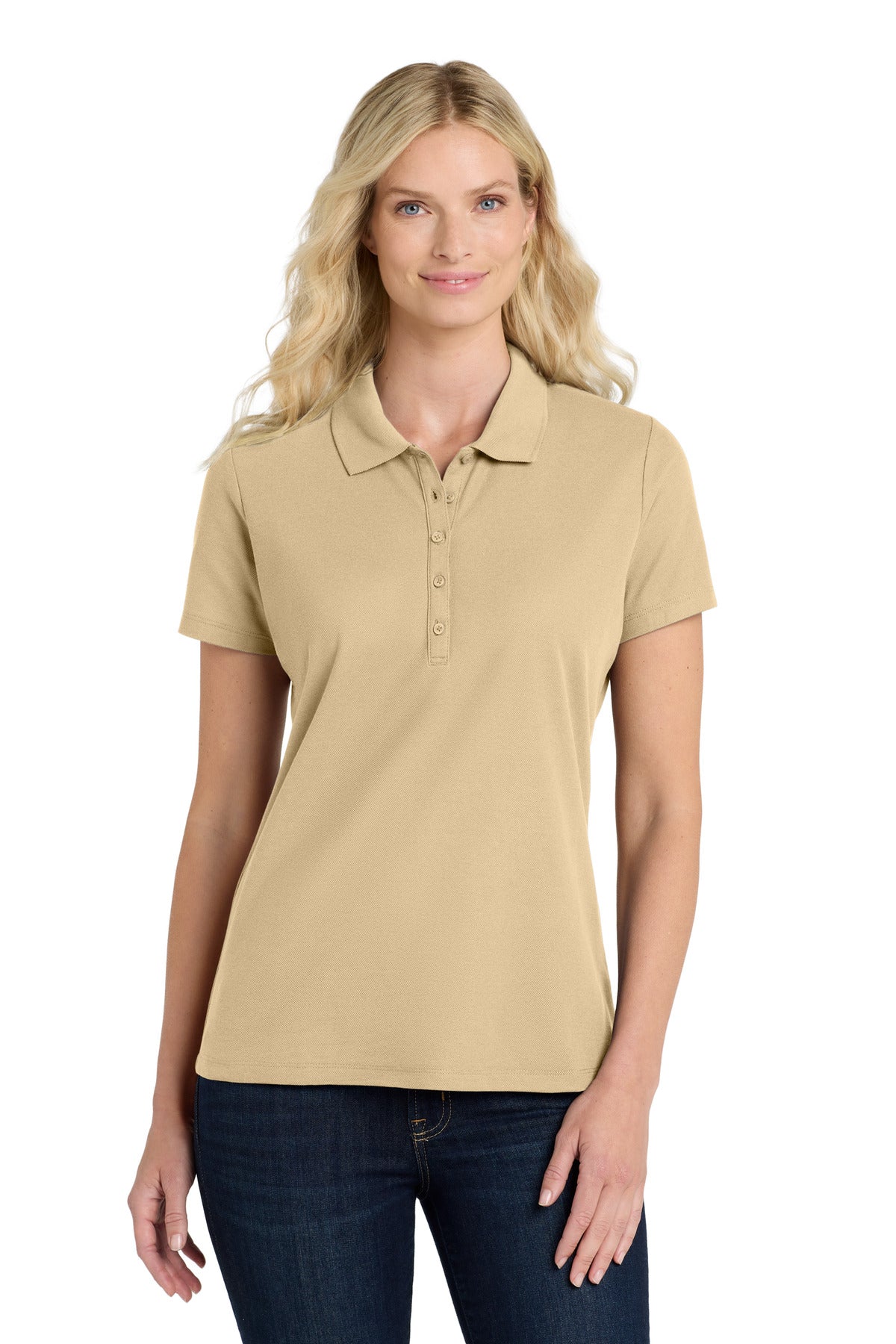 Front View of Wheat Port Authority Women's SuperPro React Polo. LK810