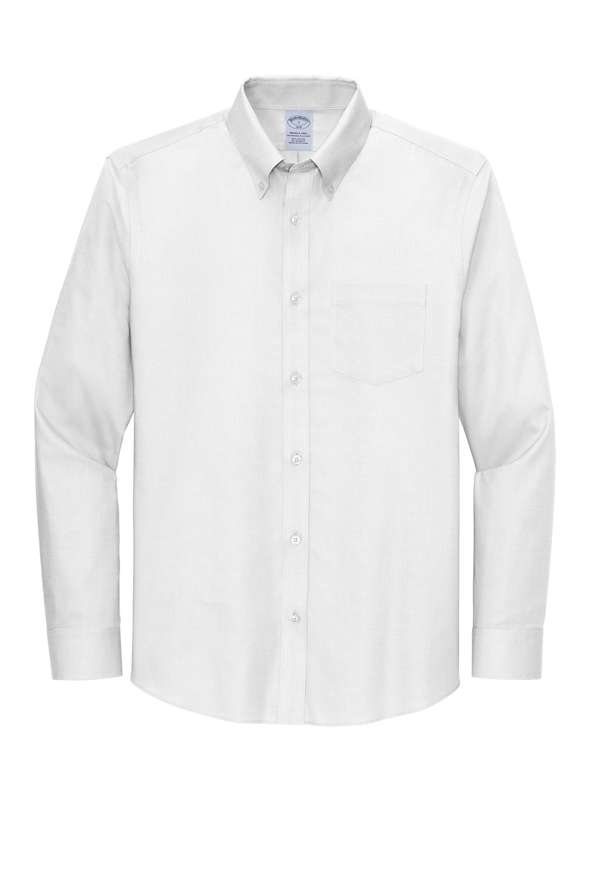 Front View of White Brooks Brothers Tall Wrinkle-Free Stretch Nailhead Shirt TBB18002