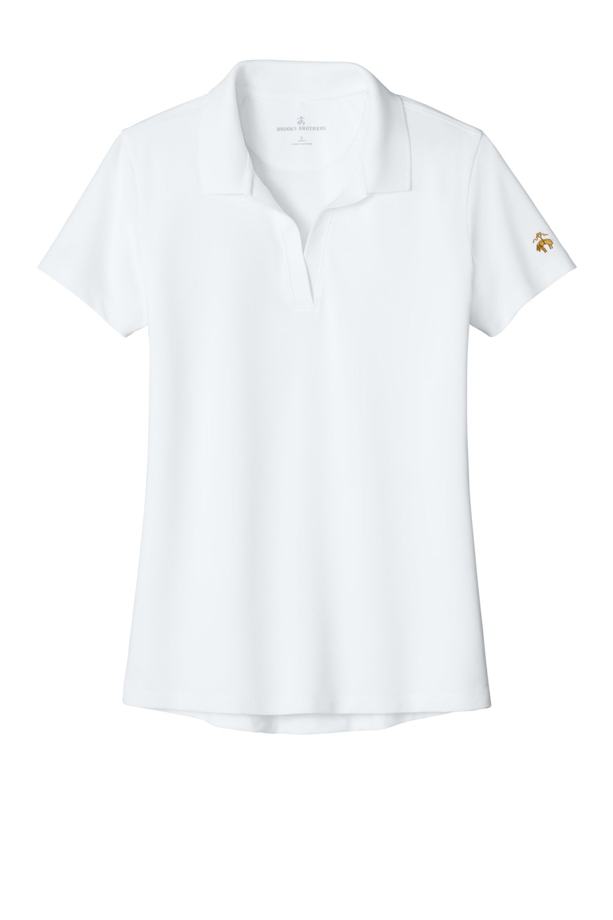 Front View of White Brooks Brothers Women's Mesh Pique Performance Polo BB18221
