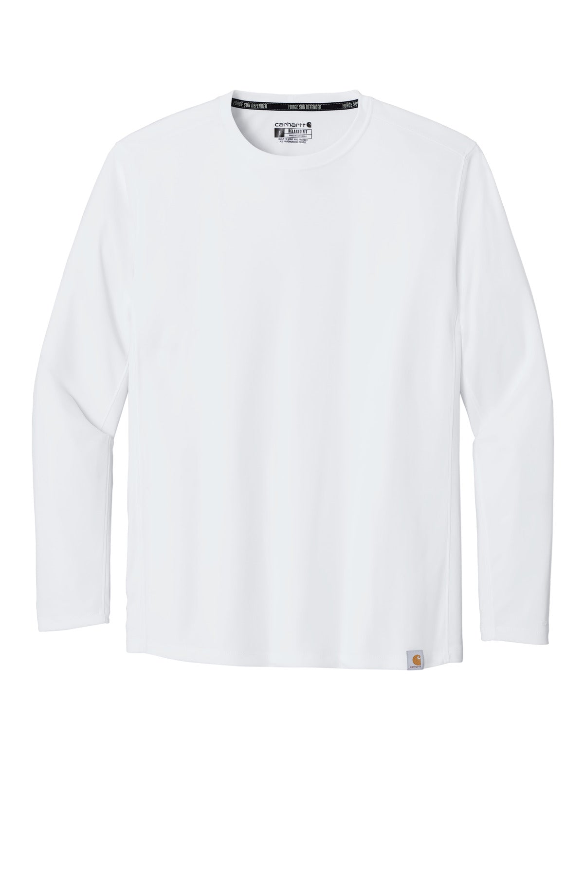 Front View of White Carhartt Force Sun Defender Long Sleeve T-Shirt CT106972