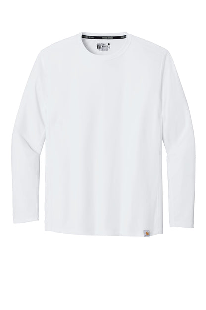 Front View of White Carhartt Force Sun Defender Long Sleeve T-Shirt CT106972