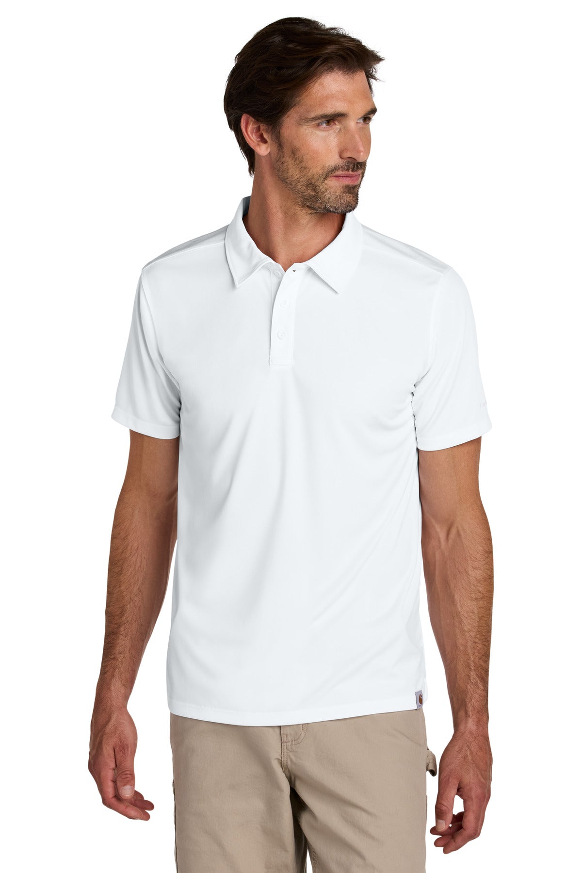 Front View of White Carhartt Force Sun Defender Polo CT106899