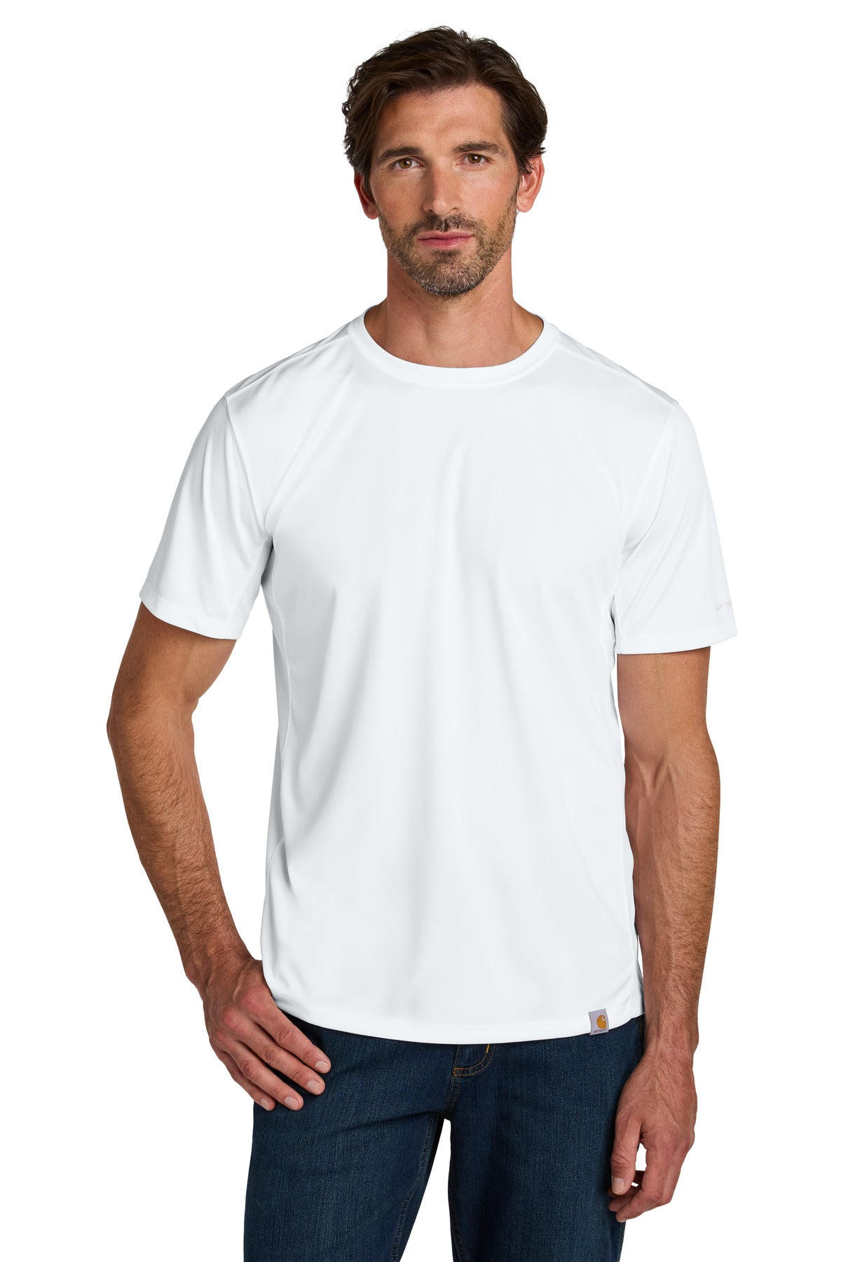 Front View of White Carhartt Force Sun Defender Short Sleeve T-Shirt CT106868