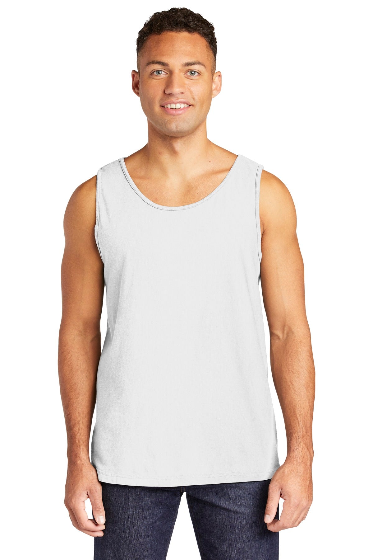 Front View of White COMFORT COLORS Heavyweight Ring Spun Tank Top. 9360