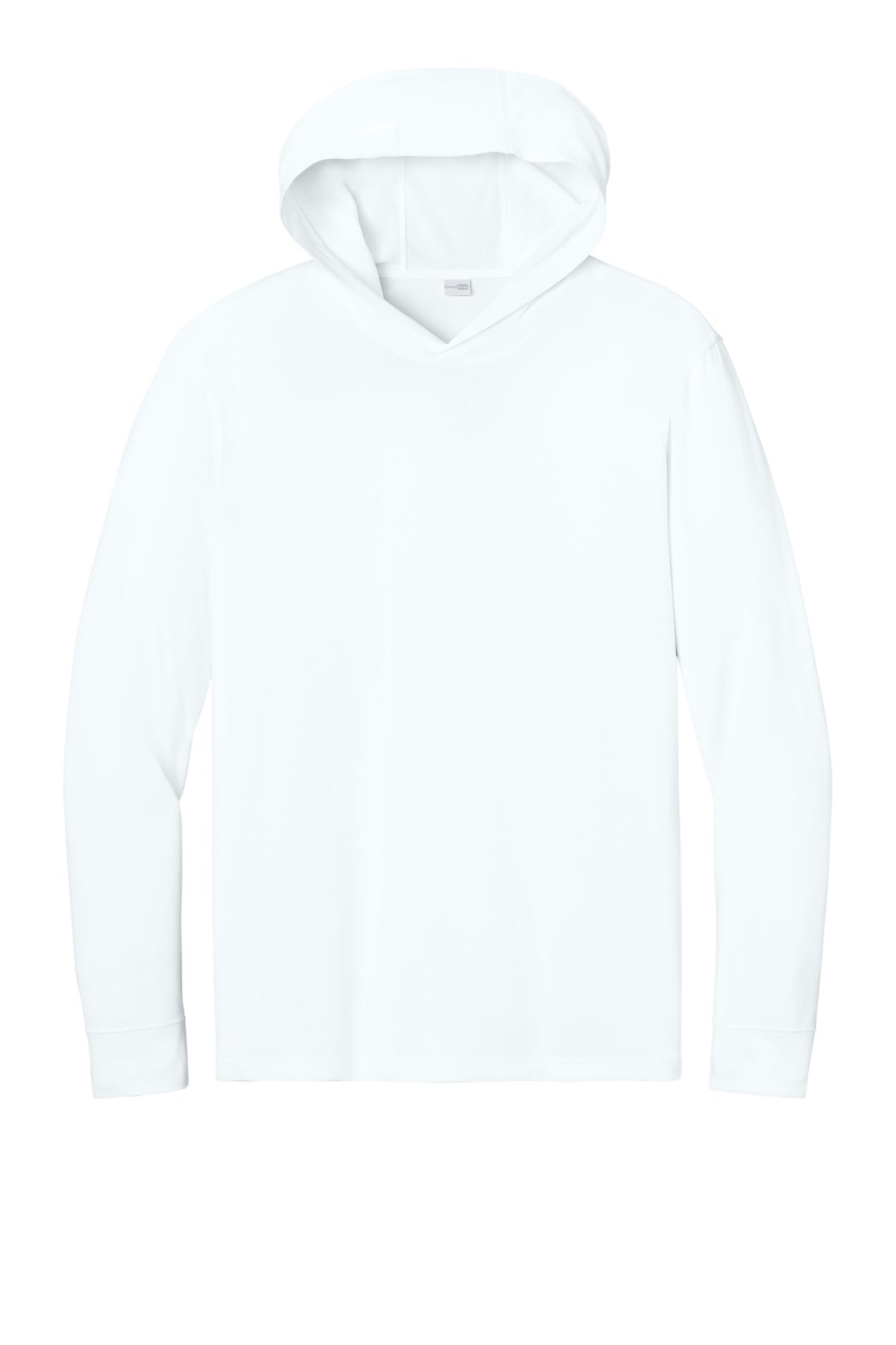 Front View of White CornerStone Workwear Pro Long Sleeve Hooded Tee CS440LSH