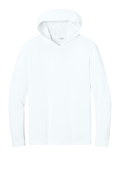 Front View of White CornerStone Workwear Pro Long Sleeve Hooded Tee CS440LSH