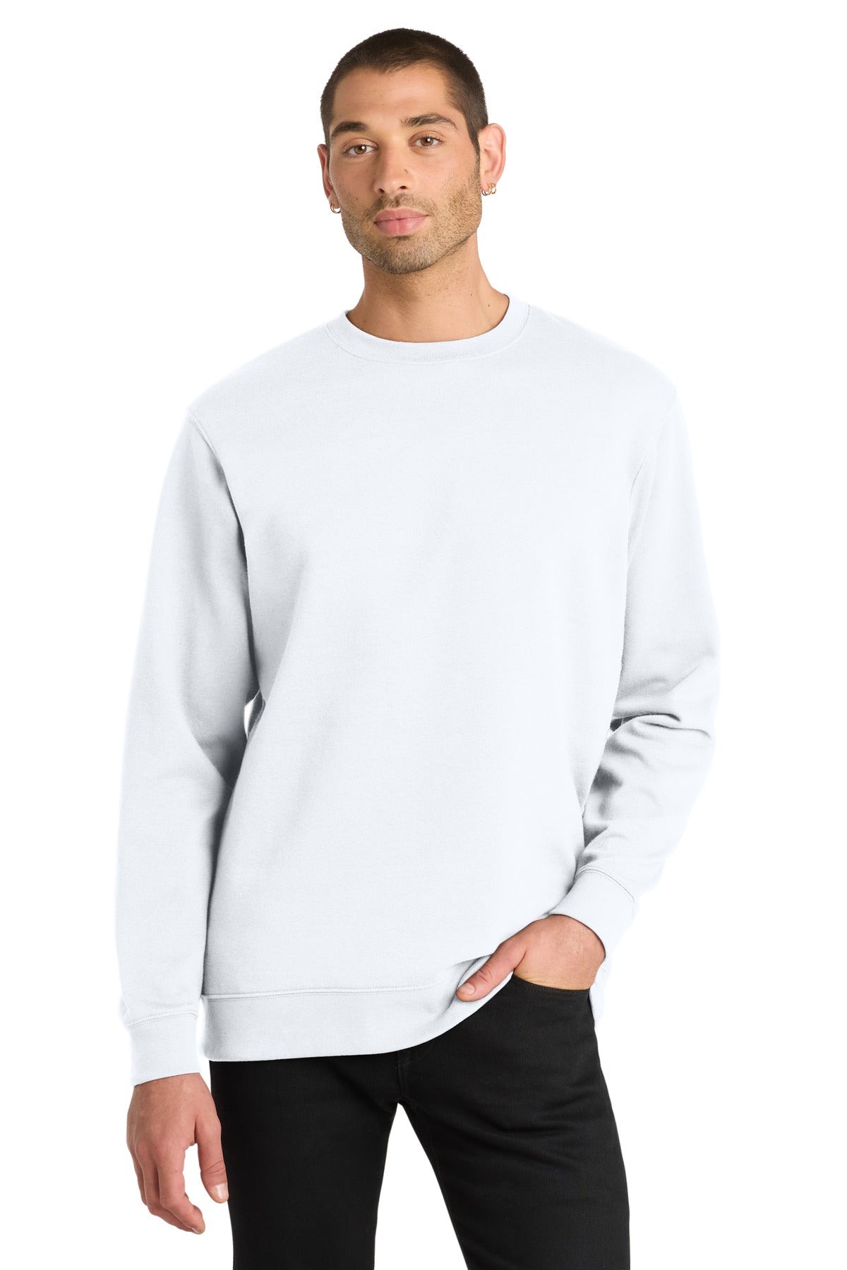 Front View of White District V.I.T. Fleece Crew DT6104