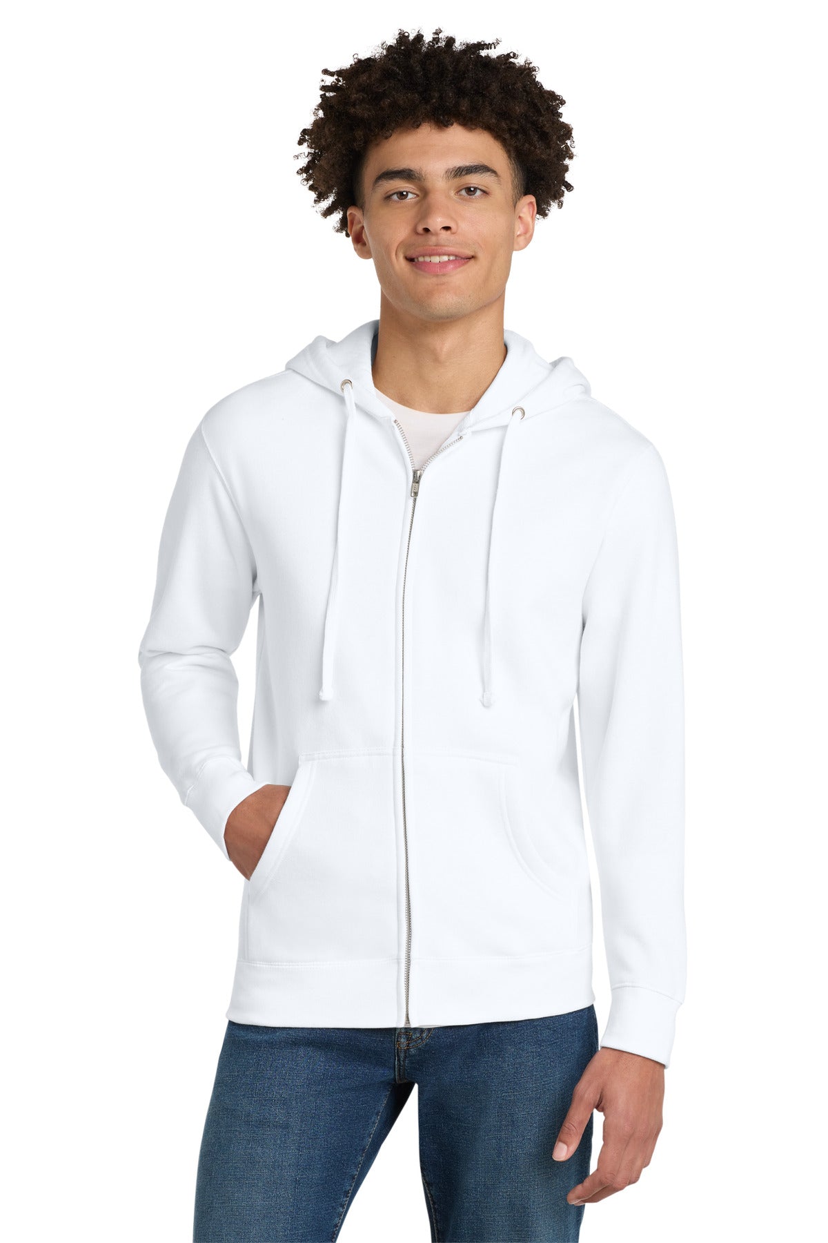 Front View of White District V.I.T. Fleece Full-Zip Hoodie DT6102