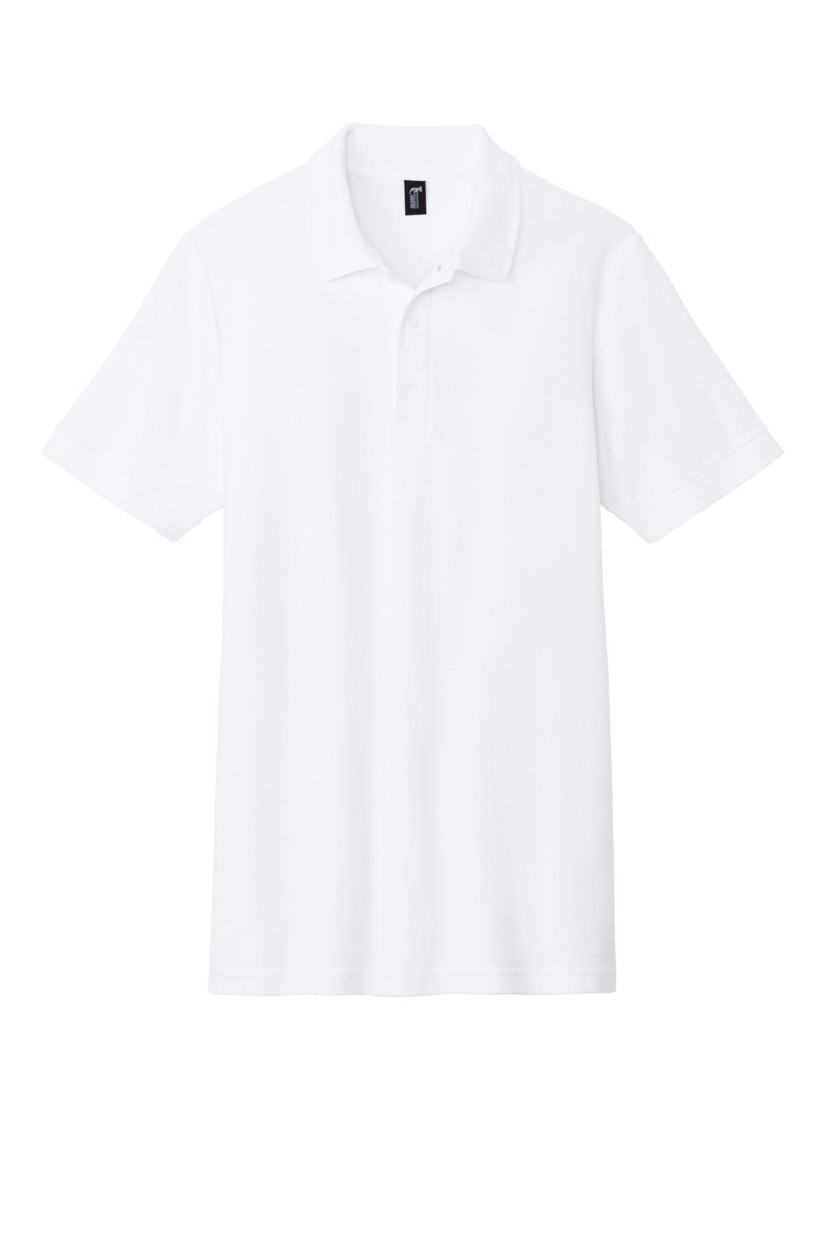 Front View of White Gildan Hammer Pique Polo 85800