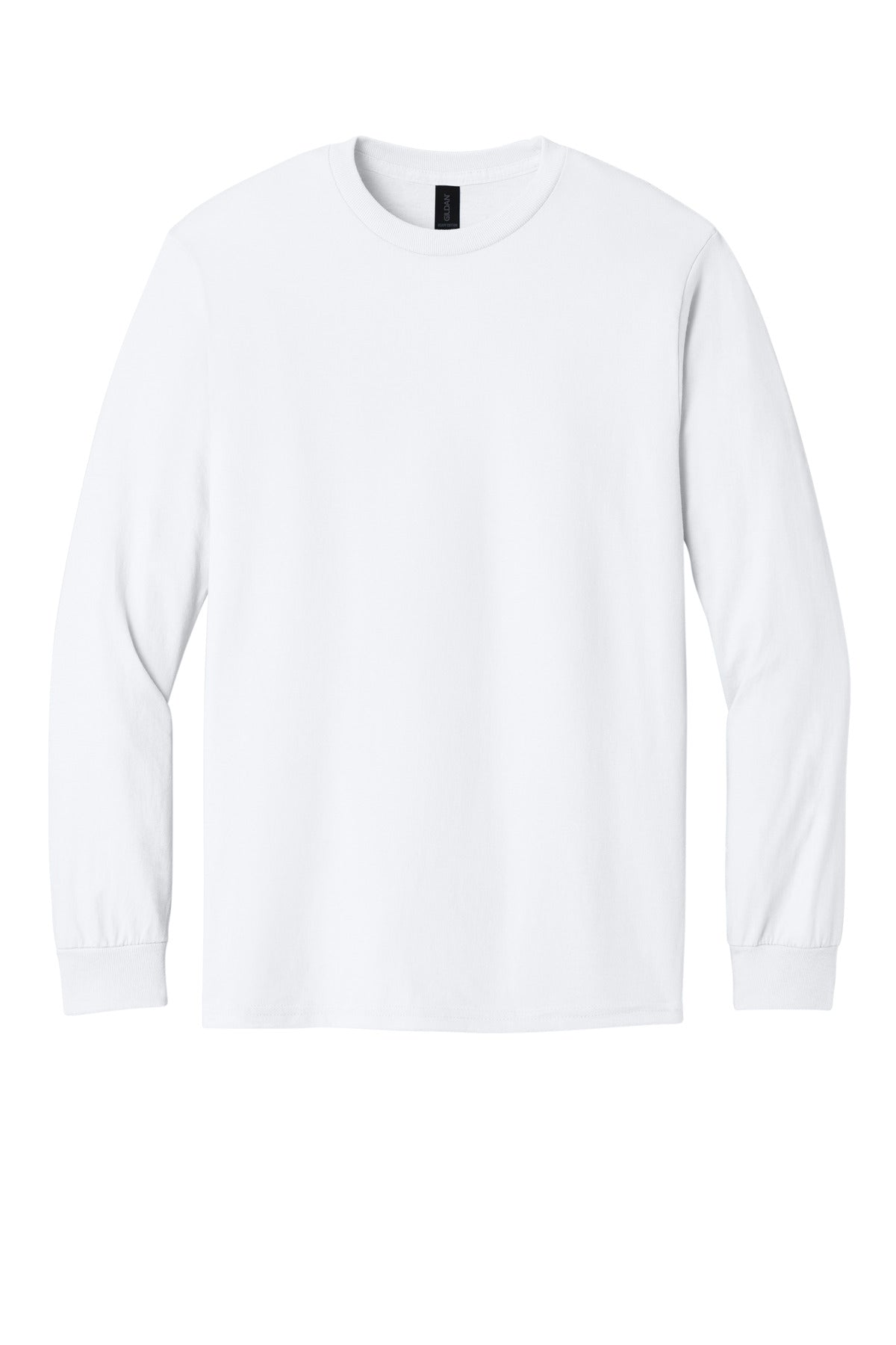 Front View of White Gildan - Heavy Cotton 100% Cotton Long Sleeve T-Shirt. 5400