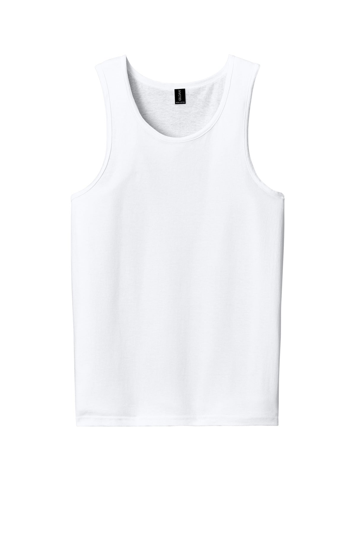 Front View of White Gildan Heavy Cotton Tank Top. G5200