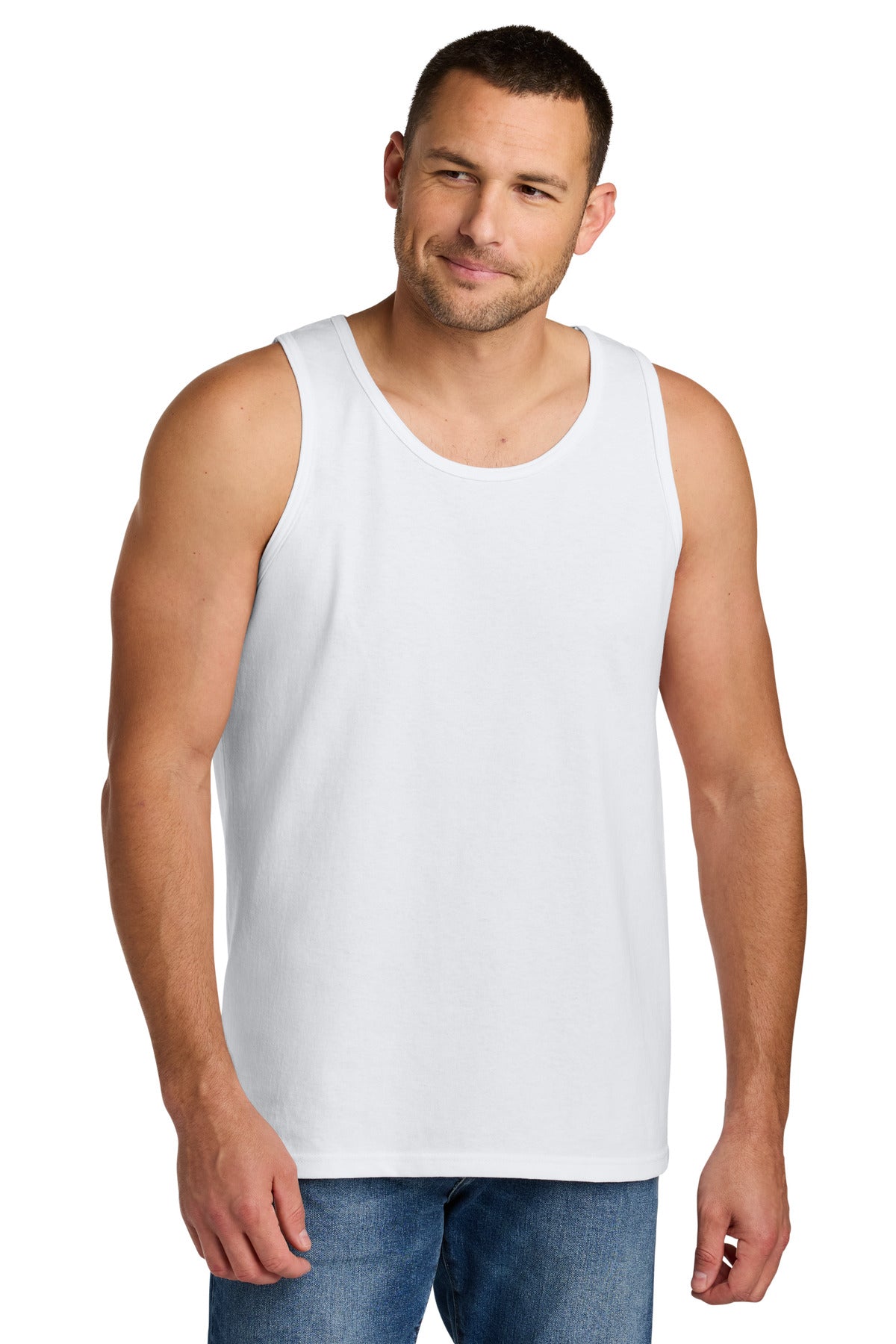 Front View of White Gildan Heavy Cotton Tank Top. G5200