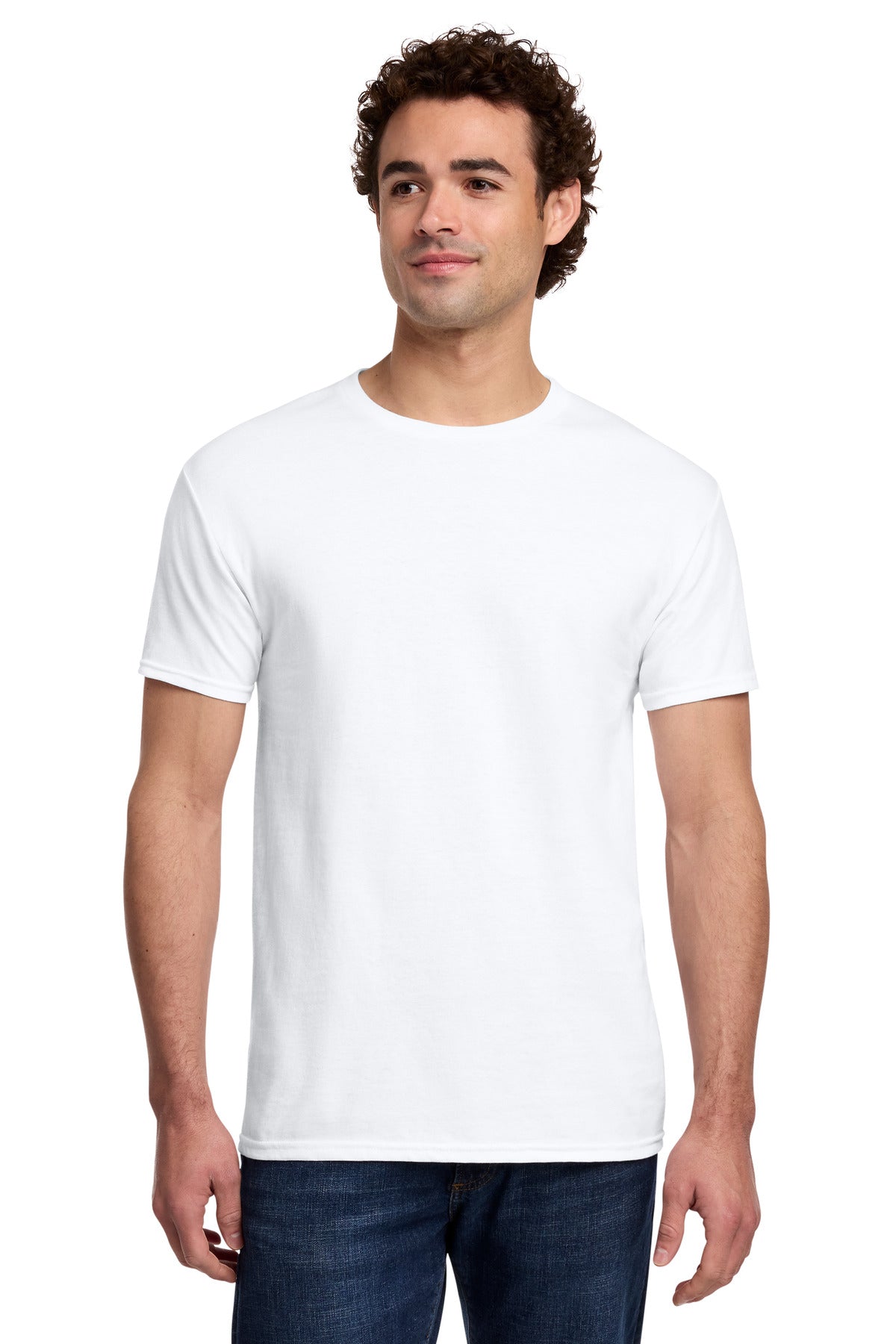 Front View of White Gildan Light Cotton Tee 3000