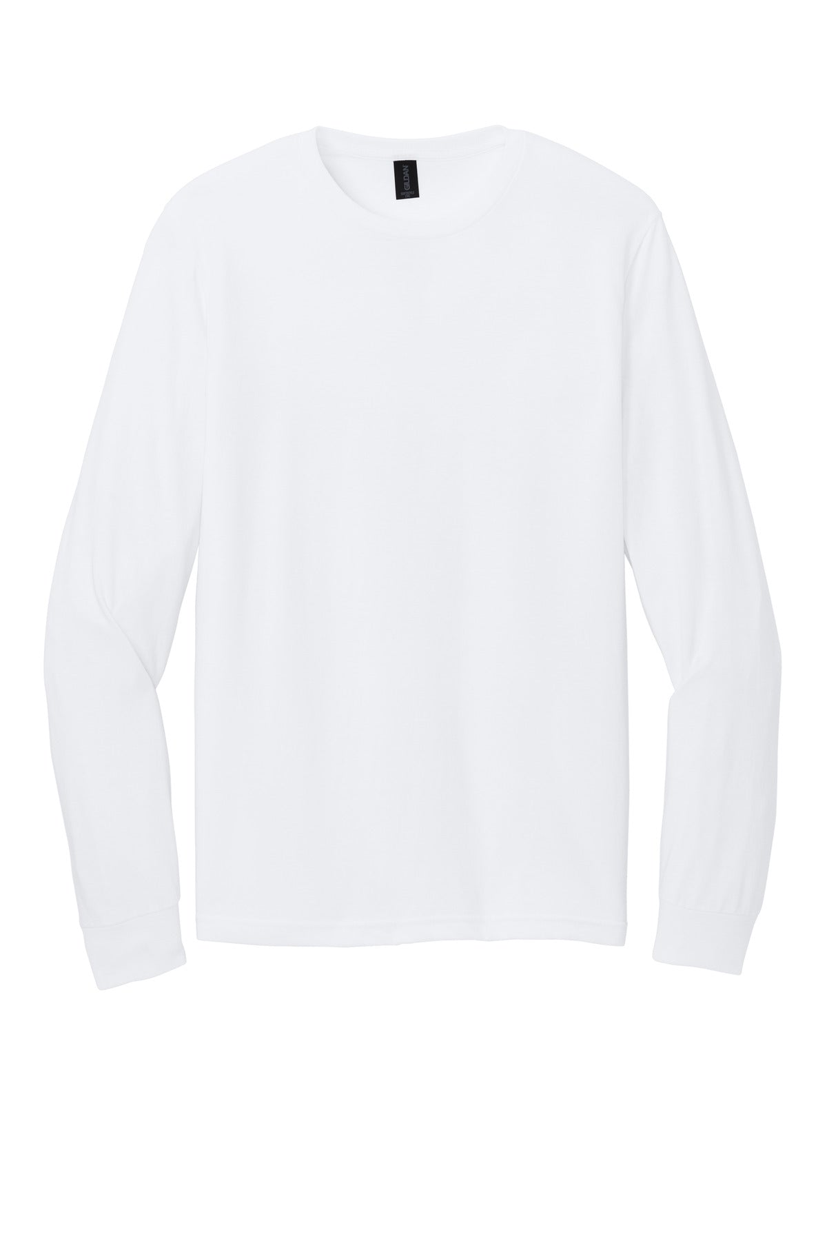 Front View of White Gildan Softstyle CVC Long Sleeve Tee 64440CVC