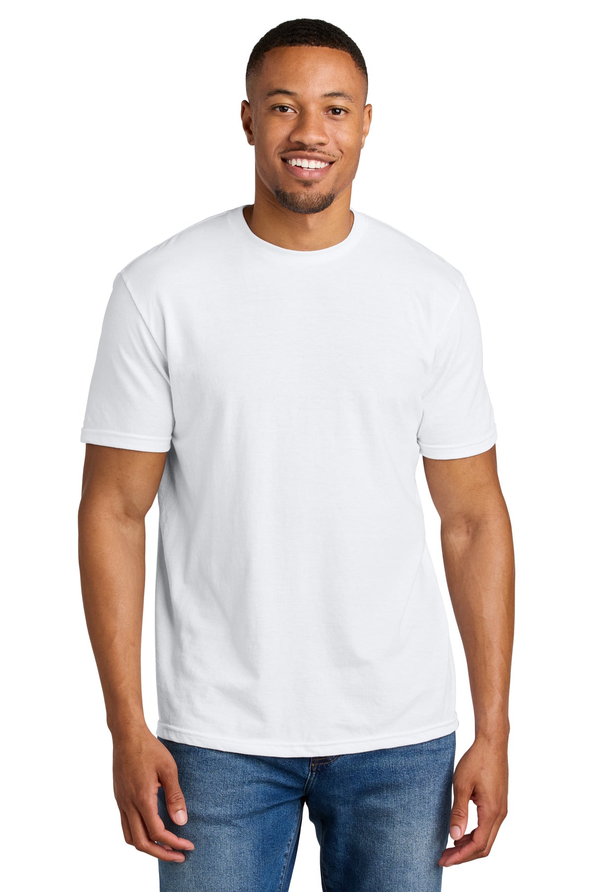 Front View of White Gildan Softstyle CVC Tee 64000CVC