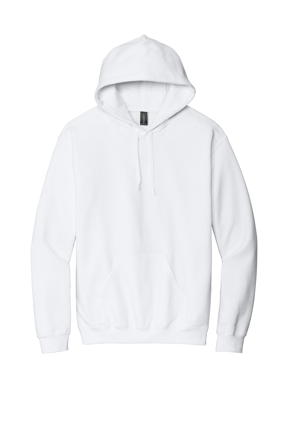 Front View of White Gildan Softstyle Midweight Pullover Hooded Sweatshirt SF500