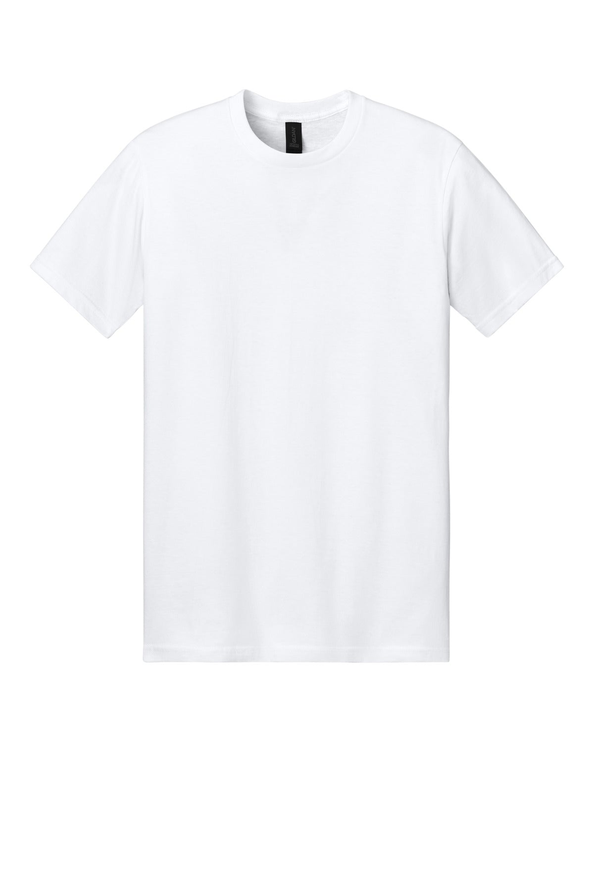 Front View of White Gildan Softstyle Midweight Tee 65000