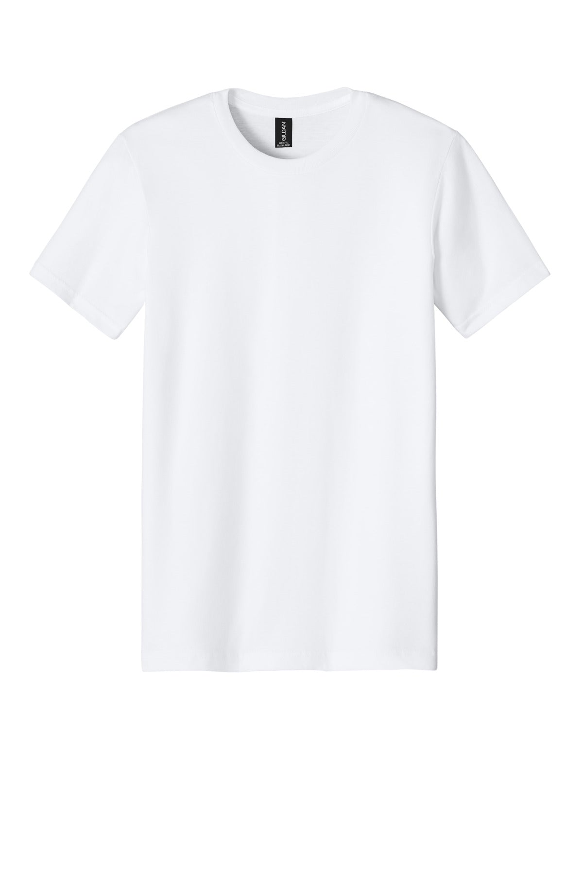 Front View of White Gildan Softstyle Plasma Print Tee 64PLSMA