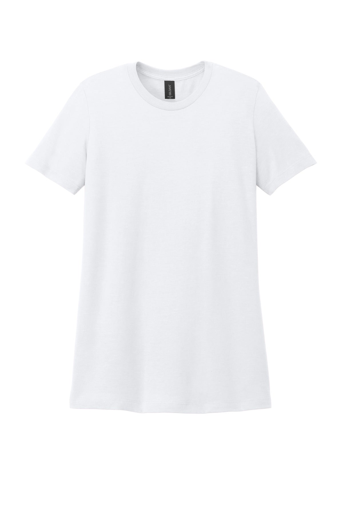 Front View of White Gildan Softstyle Women's CVC T-Shirt 64001LCVC