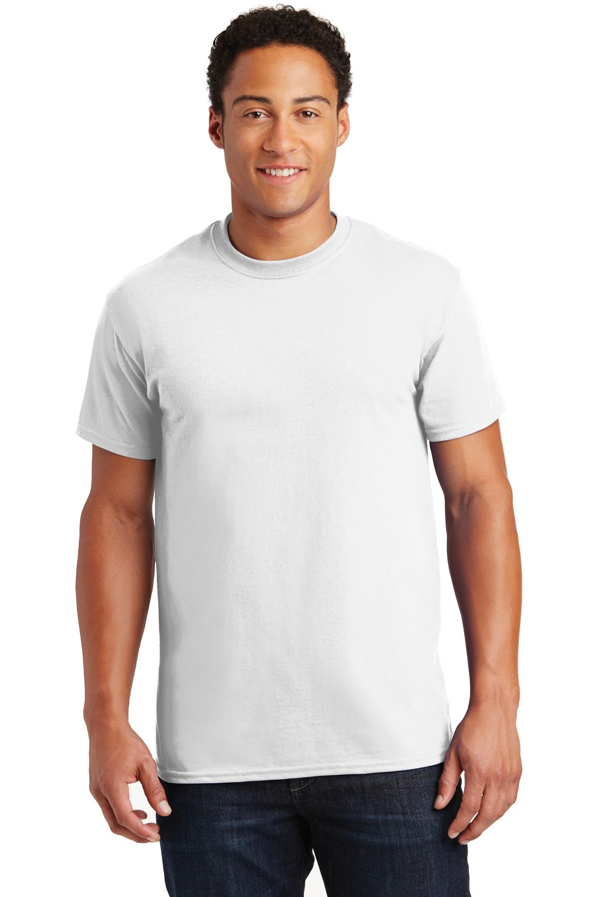 Front View of White Gildan - Ultra Cotton 100% US Cotton T-Shirt. 2000