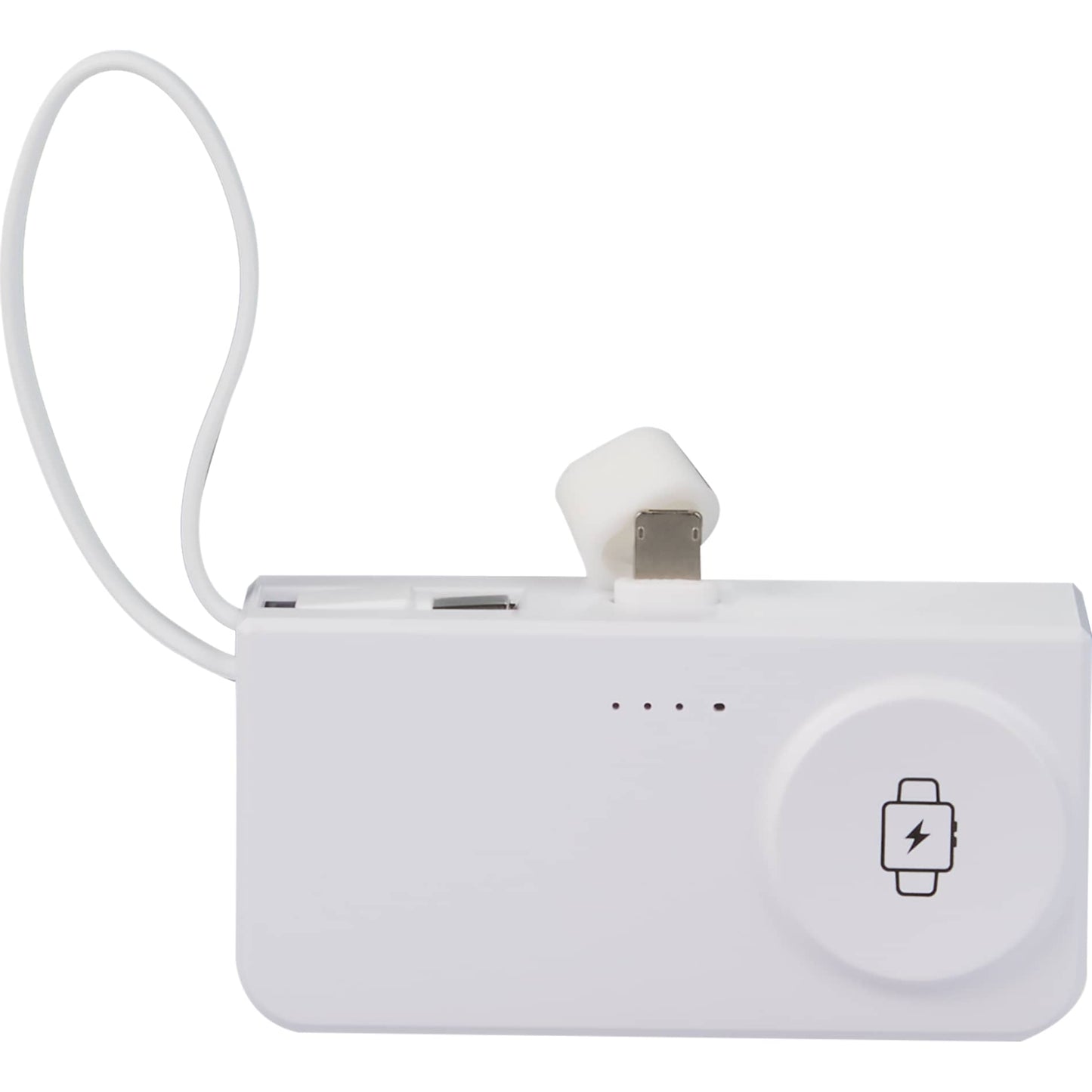 Front View of White Hue Plus 5000 mAh Power Bank with Watch Charger plain