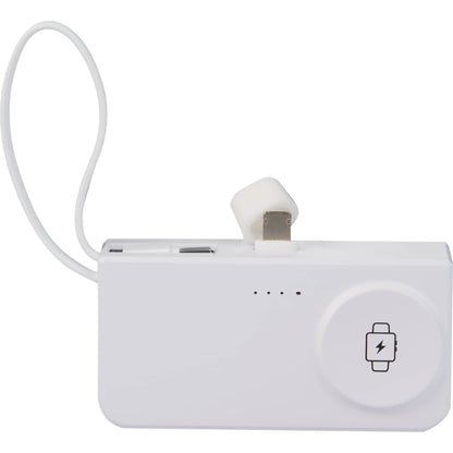 Front View of White Hue Plus 5000 mAh Power Bank with Watch Charger plain
