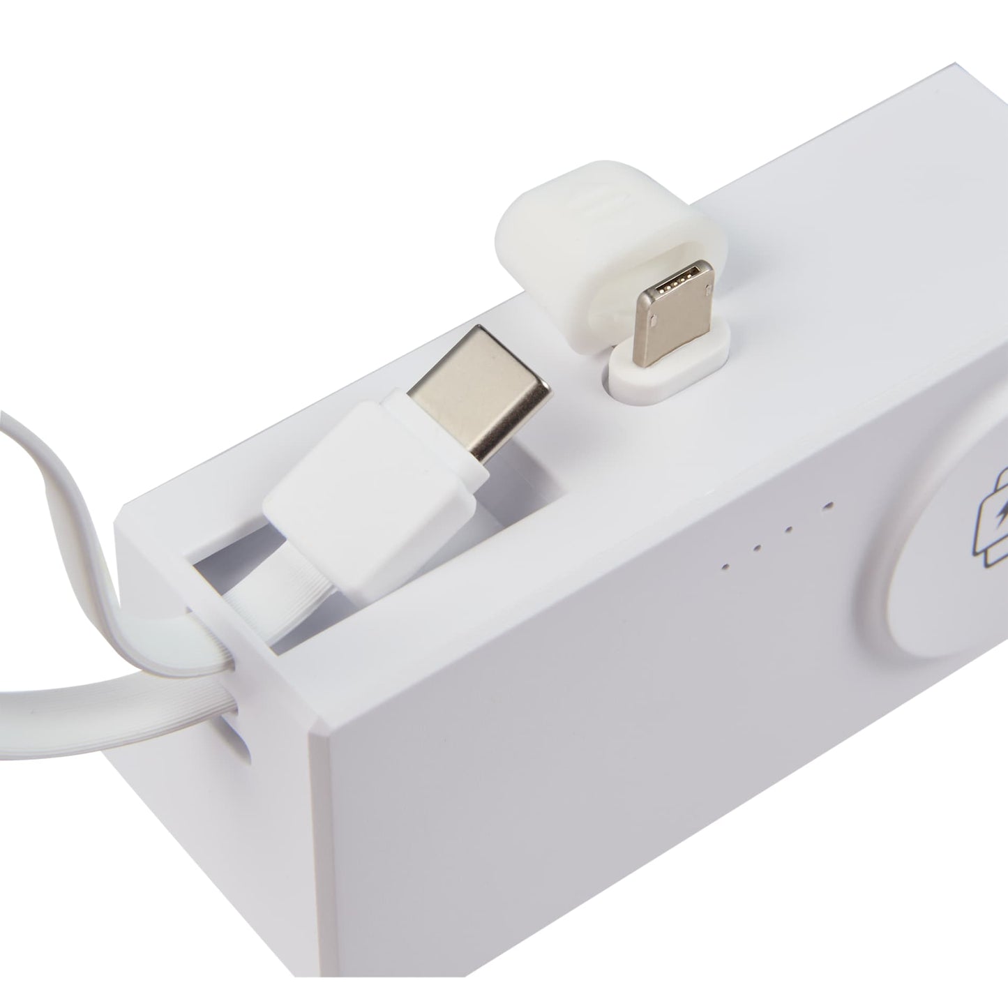 Front View of White Hue Plus 5000 mAh Power Bank with Watch Charger