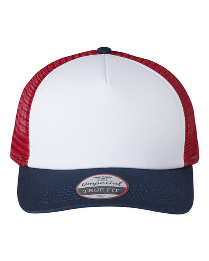 Front View of White/ Imperial Navy/ Red North Country Trucker Cap - 1287