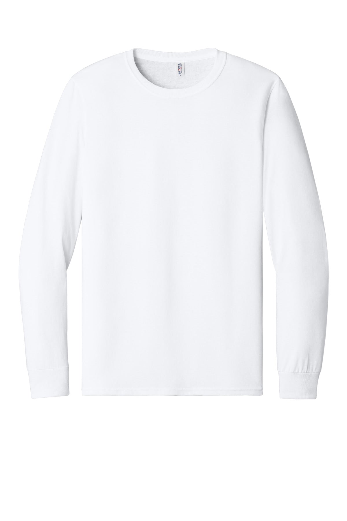 Front View of White Jerzees - Dri-Power 50/50 Cotton/Poly Long Sleeve T-Shirt. 29LS