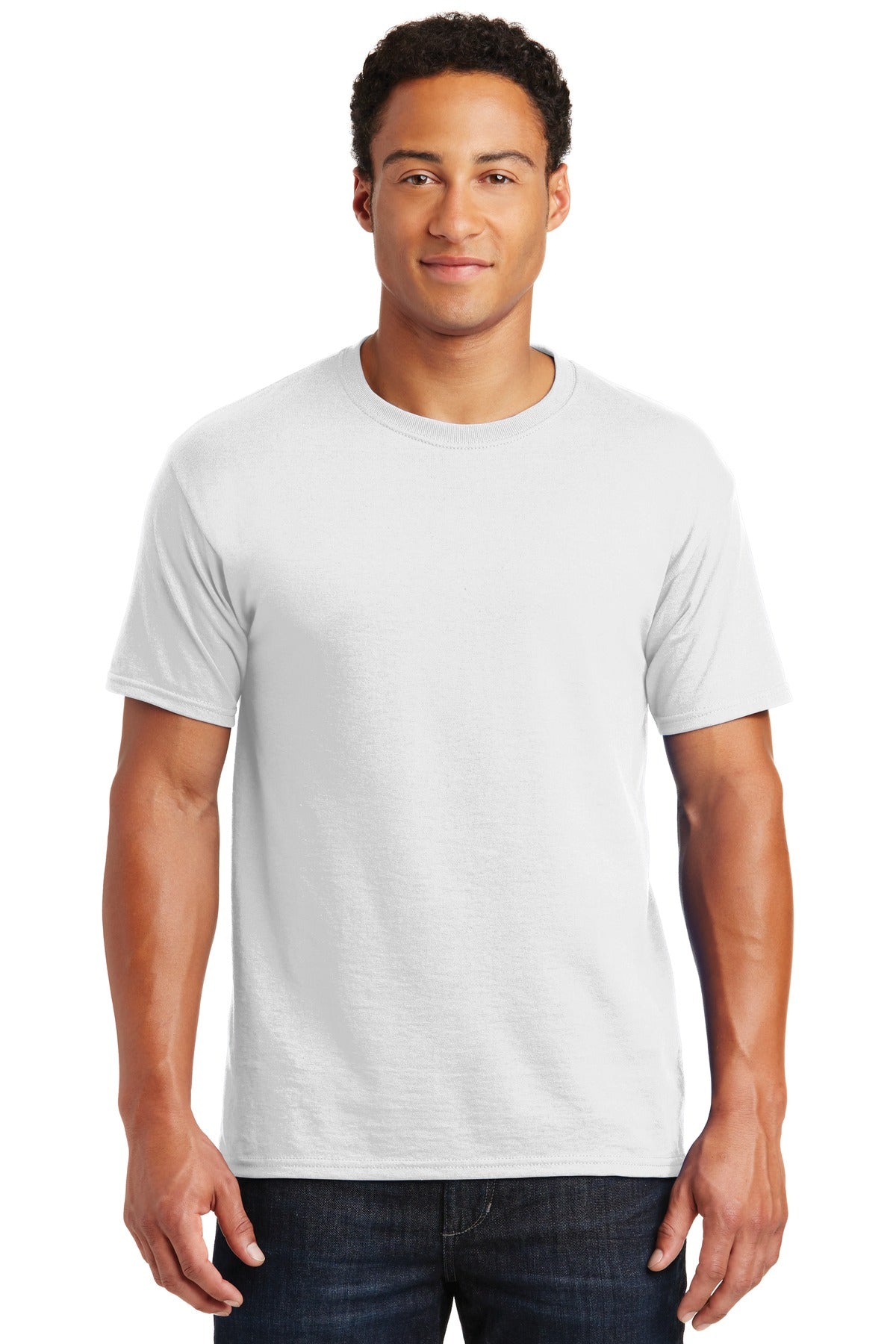 Front View of White Jerzees - Dri-Power 50/50 Cotton/Poly T-Shirt. 29M