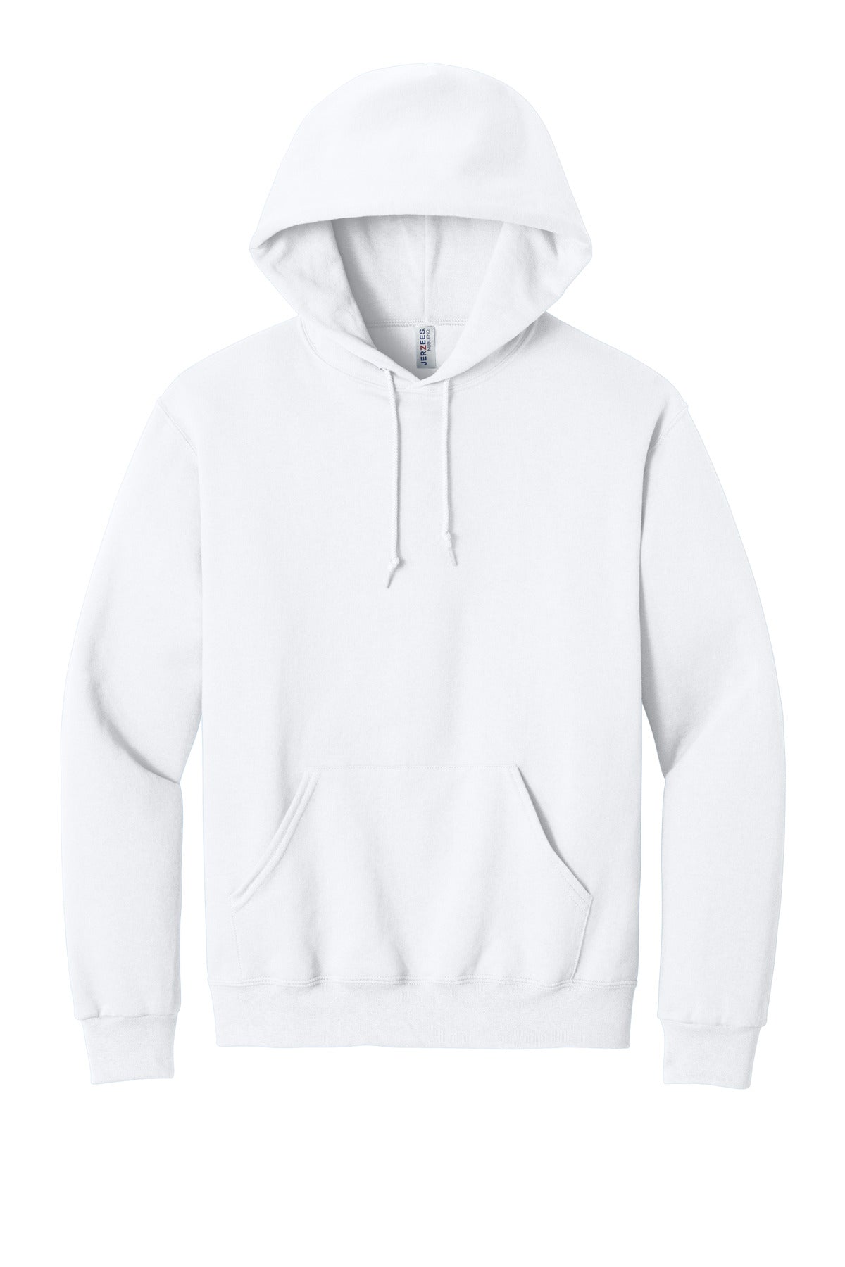 Front View of White Jerzees NuBlend Pullover Hooded Sweatshirt. 996M