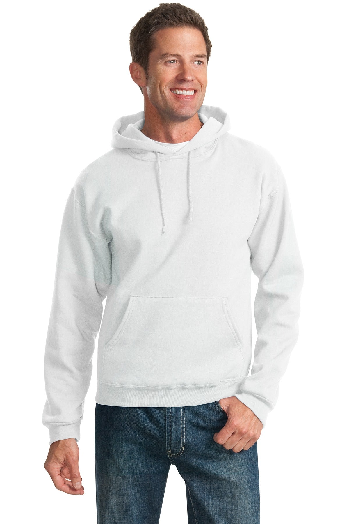 Front View of White Jerzees NuBlend Pullover Hooded Sweatshirt. 996M