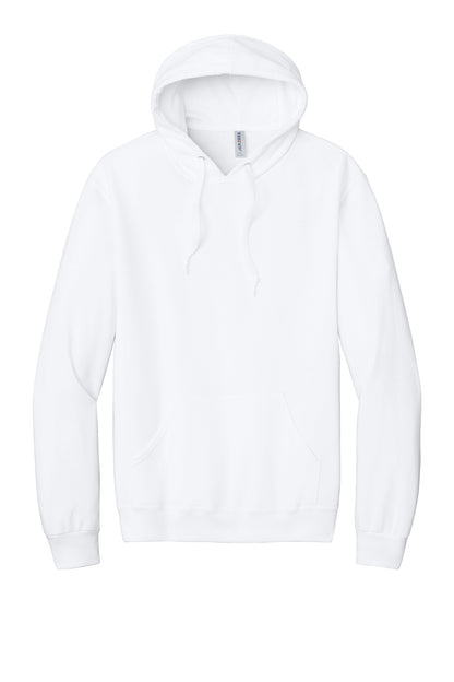 Front View of White Jerzees Ultimate Unisex CVC Ring Spun Hooded Sweatshirt IC49M
