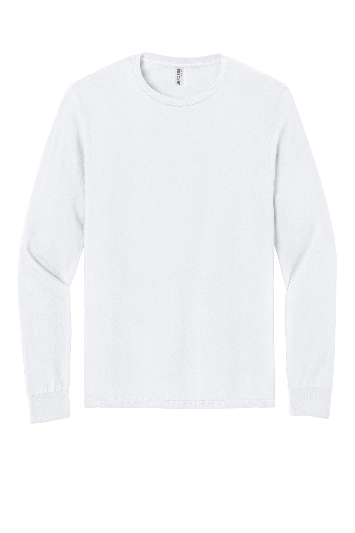Front View of White Jerzees Ultimate Unisex Ring Spun Long Sleeve T-Shirt IC46L