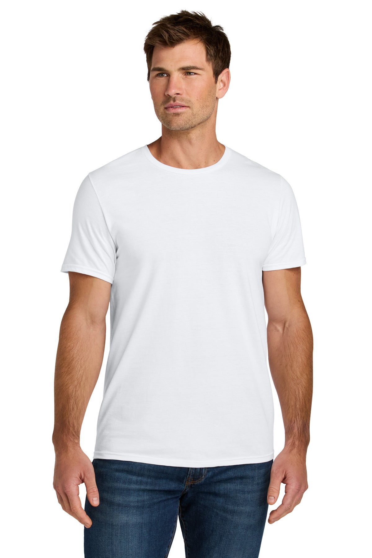Front View of White Jerzees Ultimate Unisex Ring Spun T-Shirt IC46M