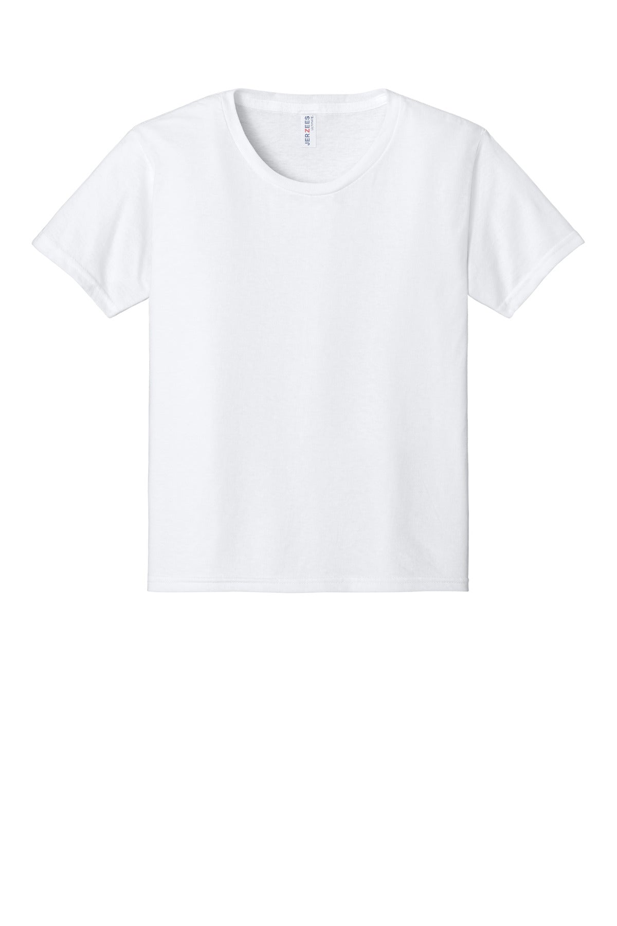 Front View of White Jerzees Ultimate Youth Ring Spun T-Shirt IC46B