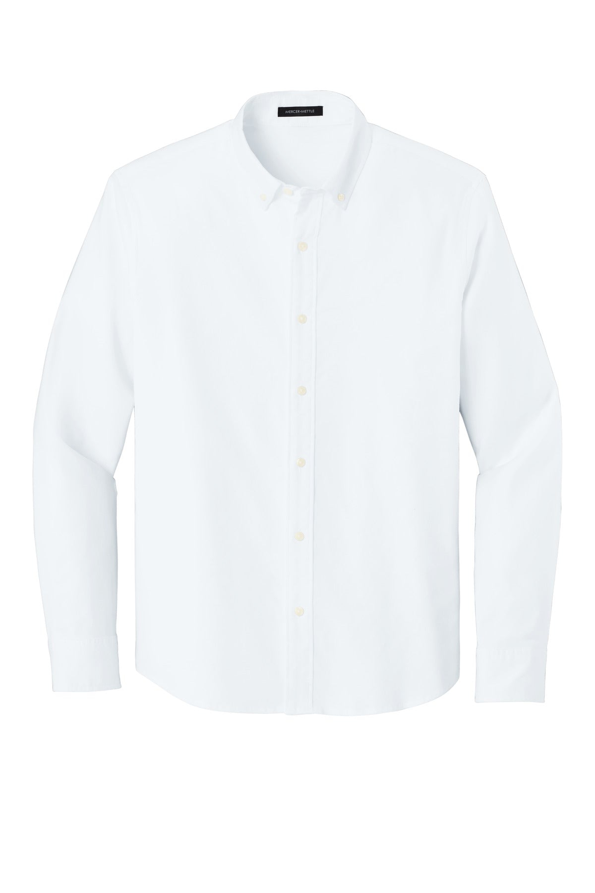 Front View of White Mercer+Mettle Long Sleeve Modern Oxford Shirt MM2002