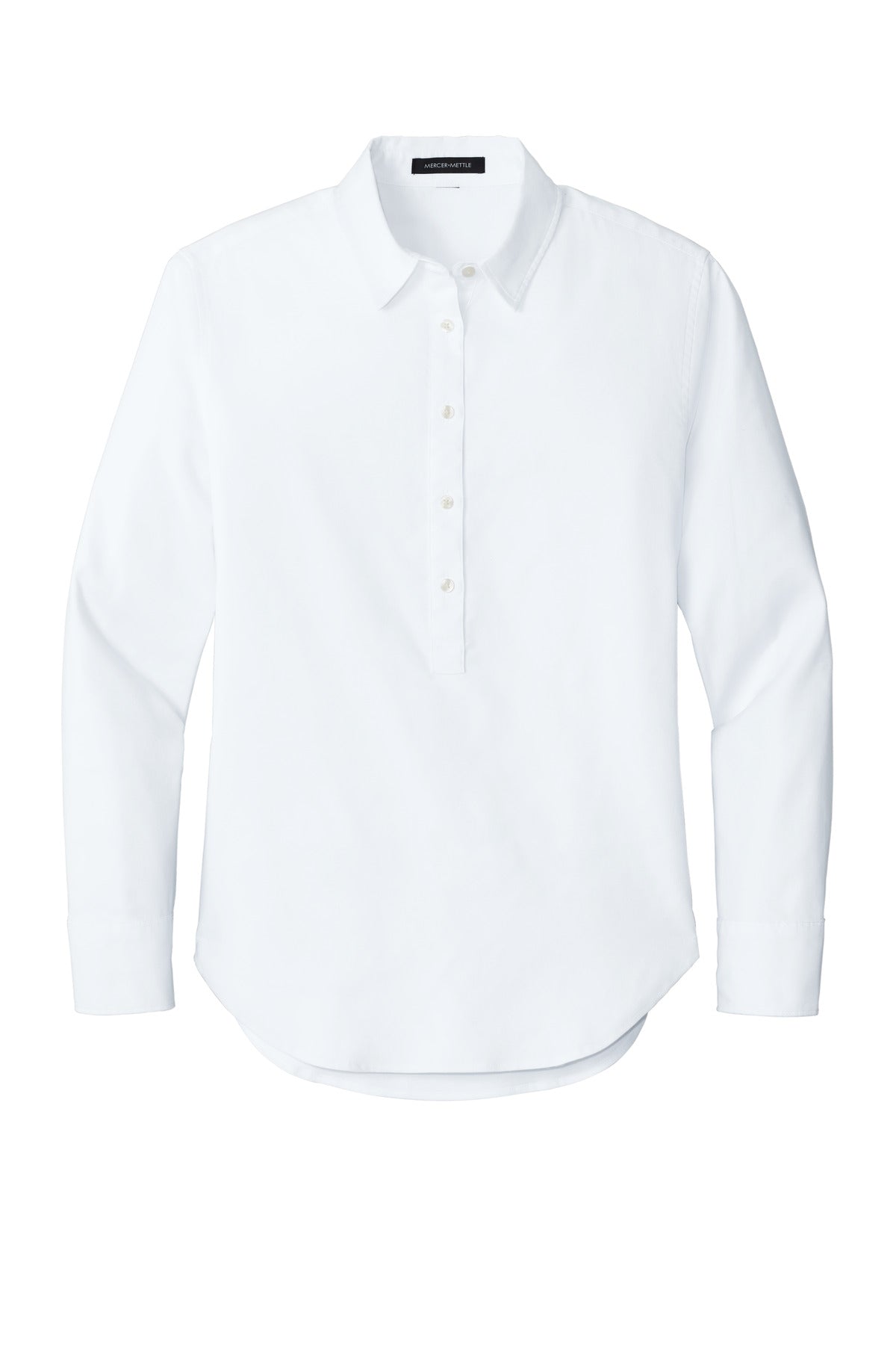 Front View of White Mercer+Mettle Women's Long Sleeve Modern Oxford Shirt MM2003