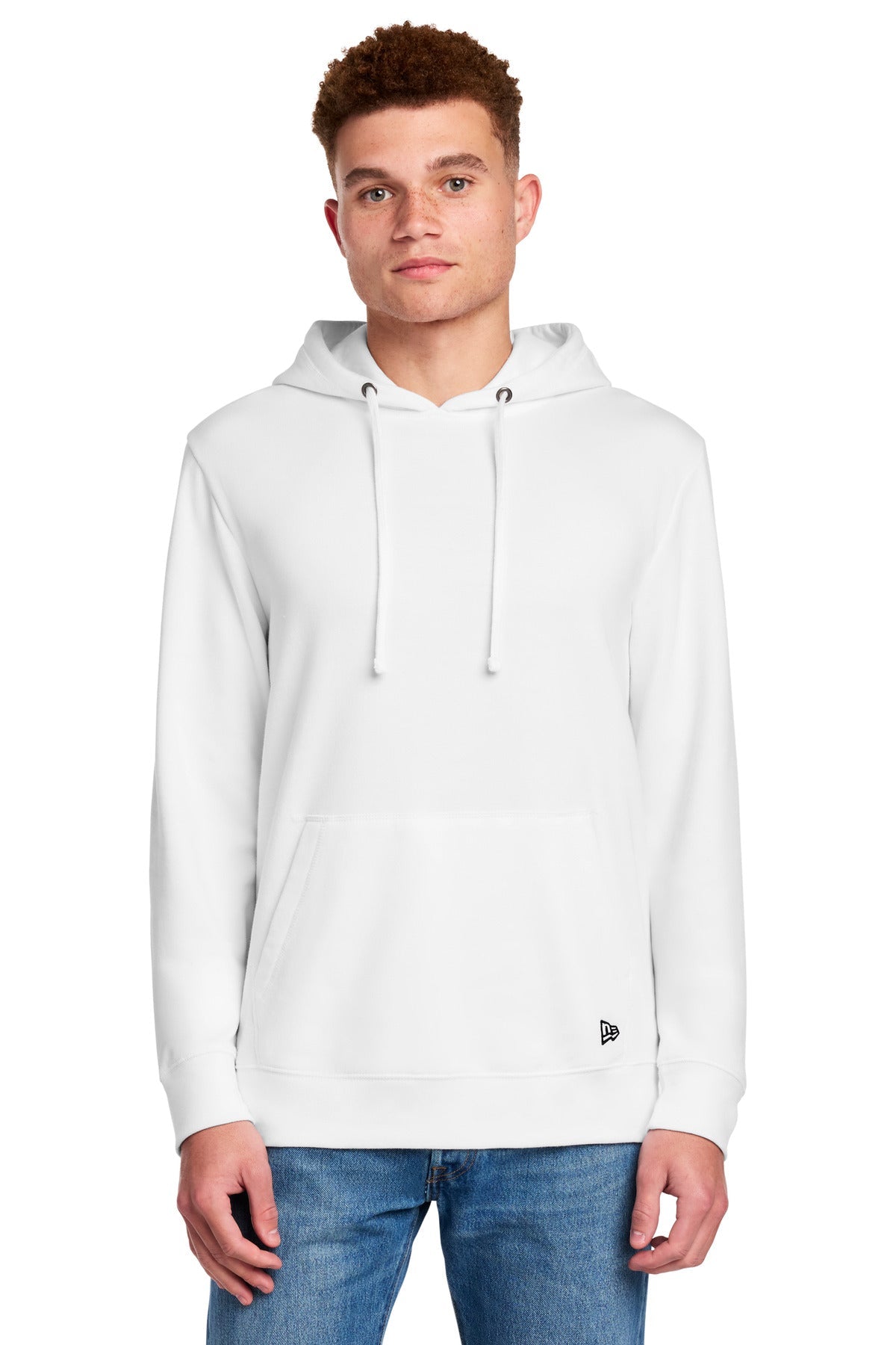 Front View of White New Era Comeback Fleece Pullover Hoodie NEA550