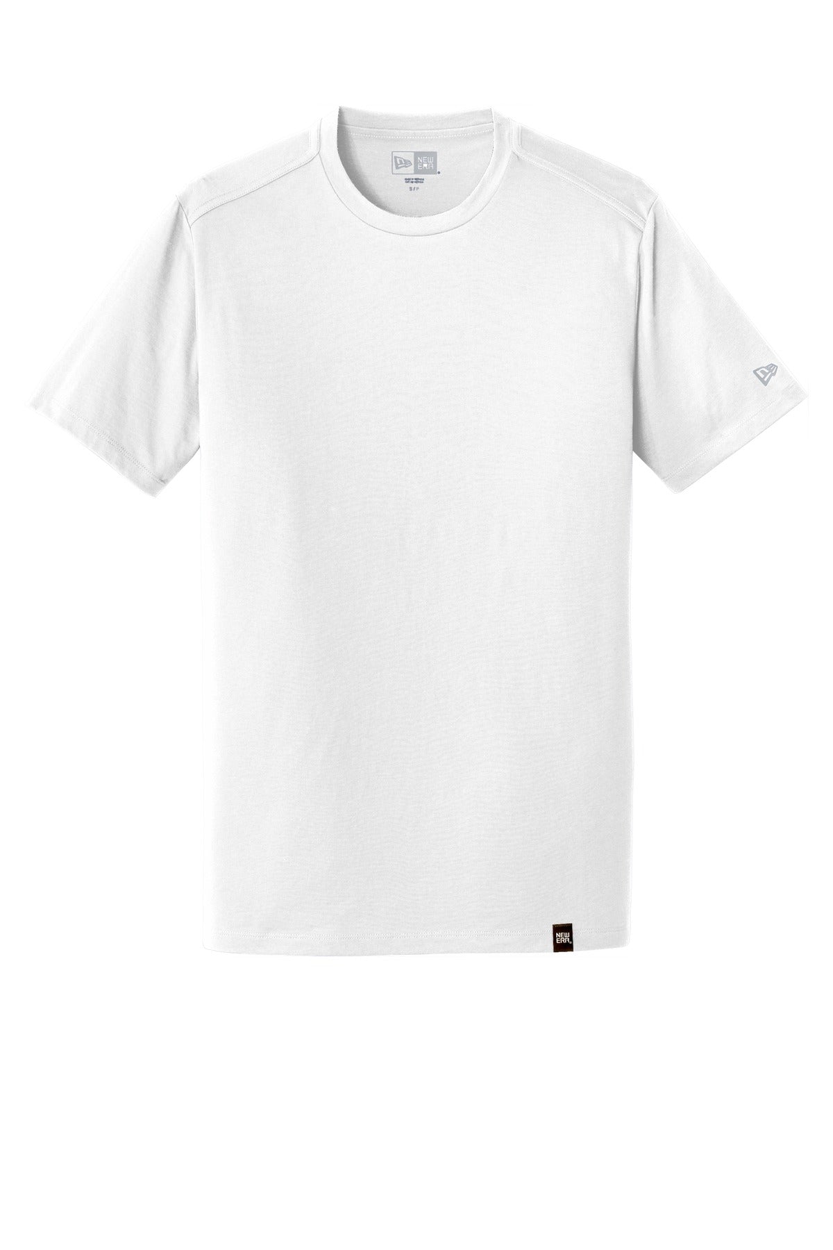 Front View of White New Era Heritage Blend Crew Tee. NEA100