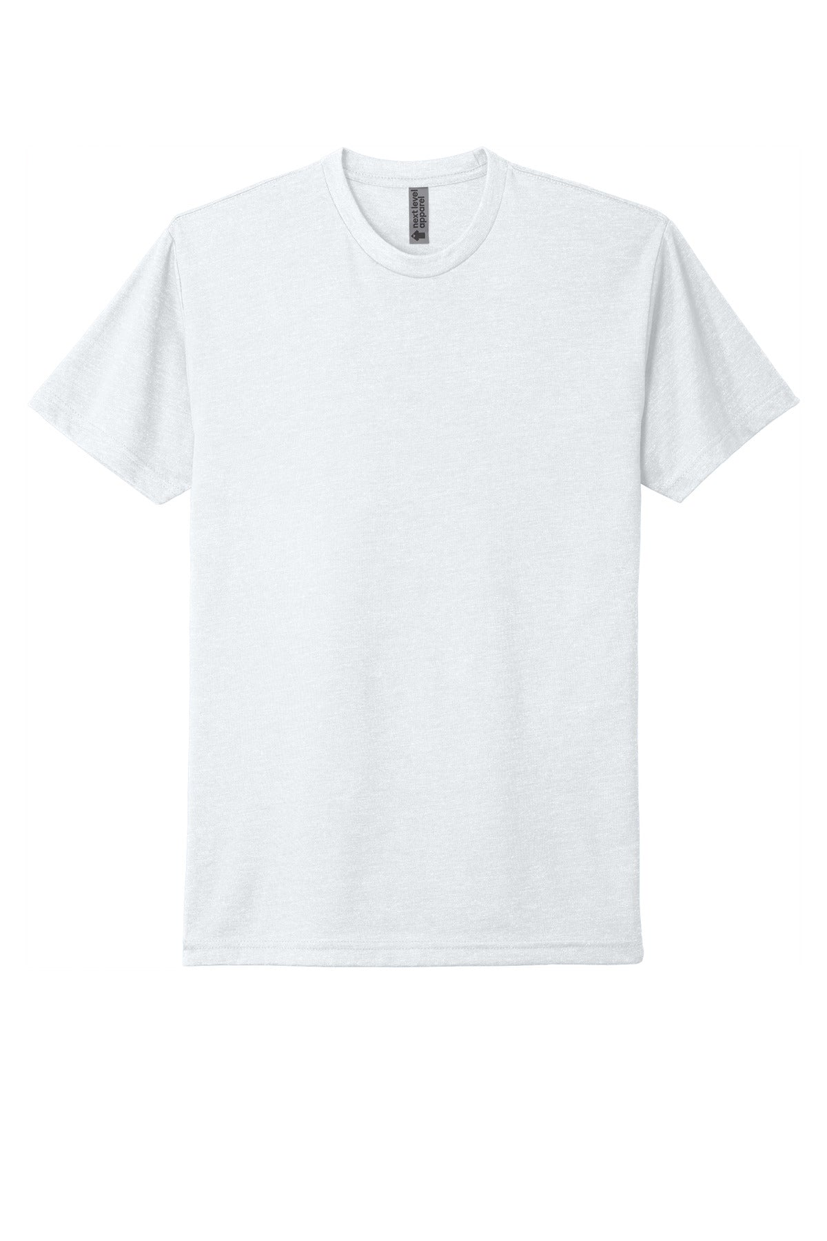 Front View of White Next Level Apparel Adult CVC Tee. NL6210