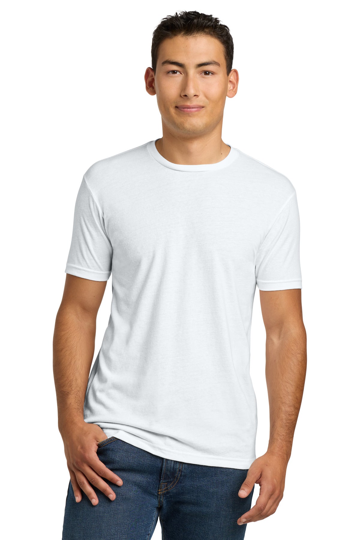 Front View of White Next Level Apparel Adult CVC Tee. NL6210