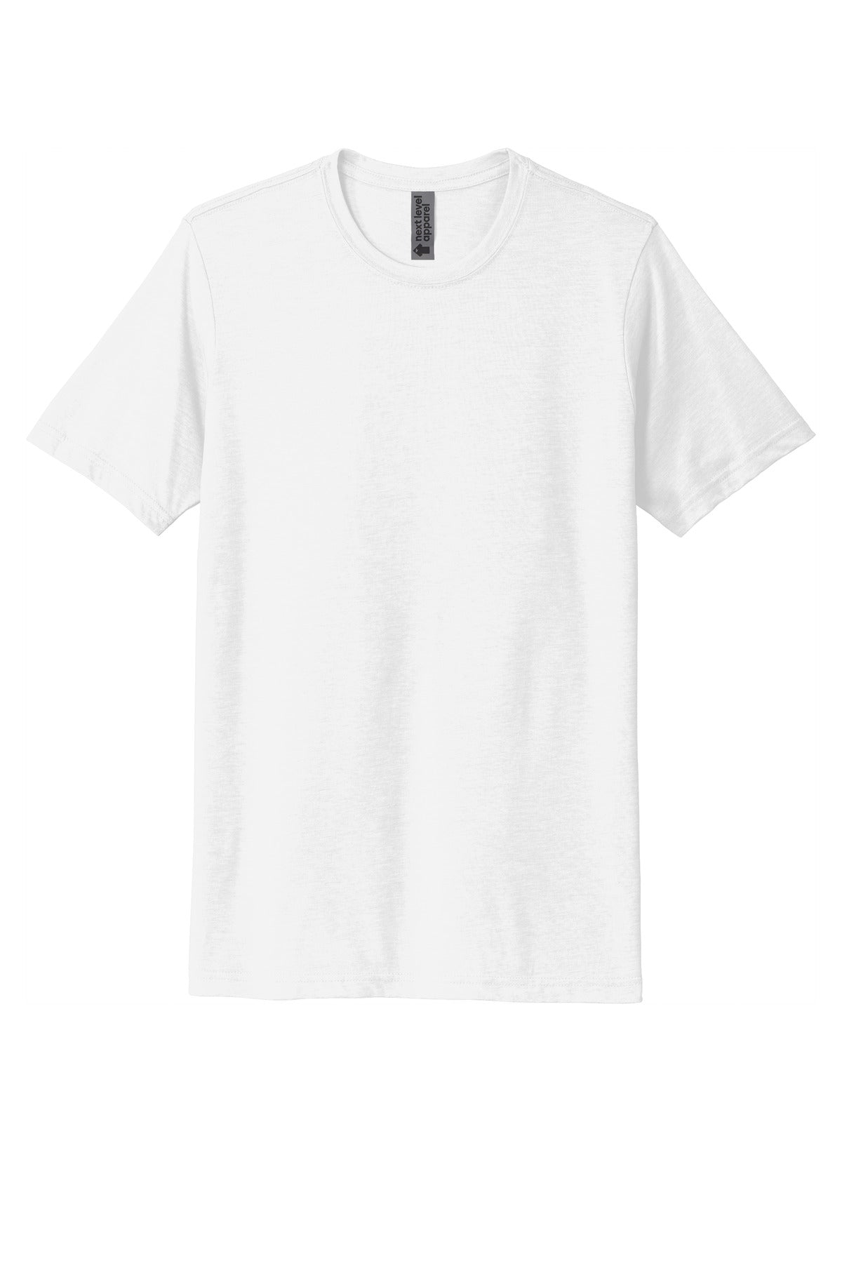 Front View of White Next Level Apparel Adult Poly/Cotton Tee. NL6200
