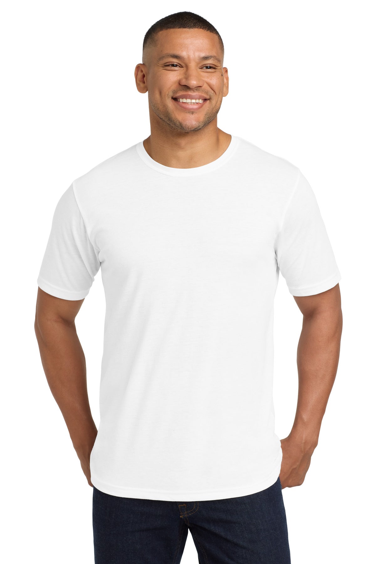 Front View of White Next Level Apparel Adult Poly/Cotton Tee. NL6200
