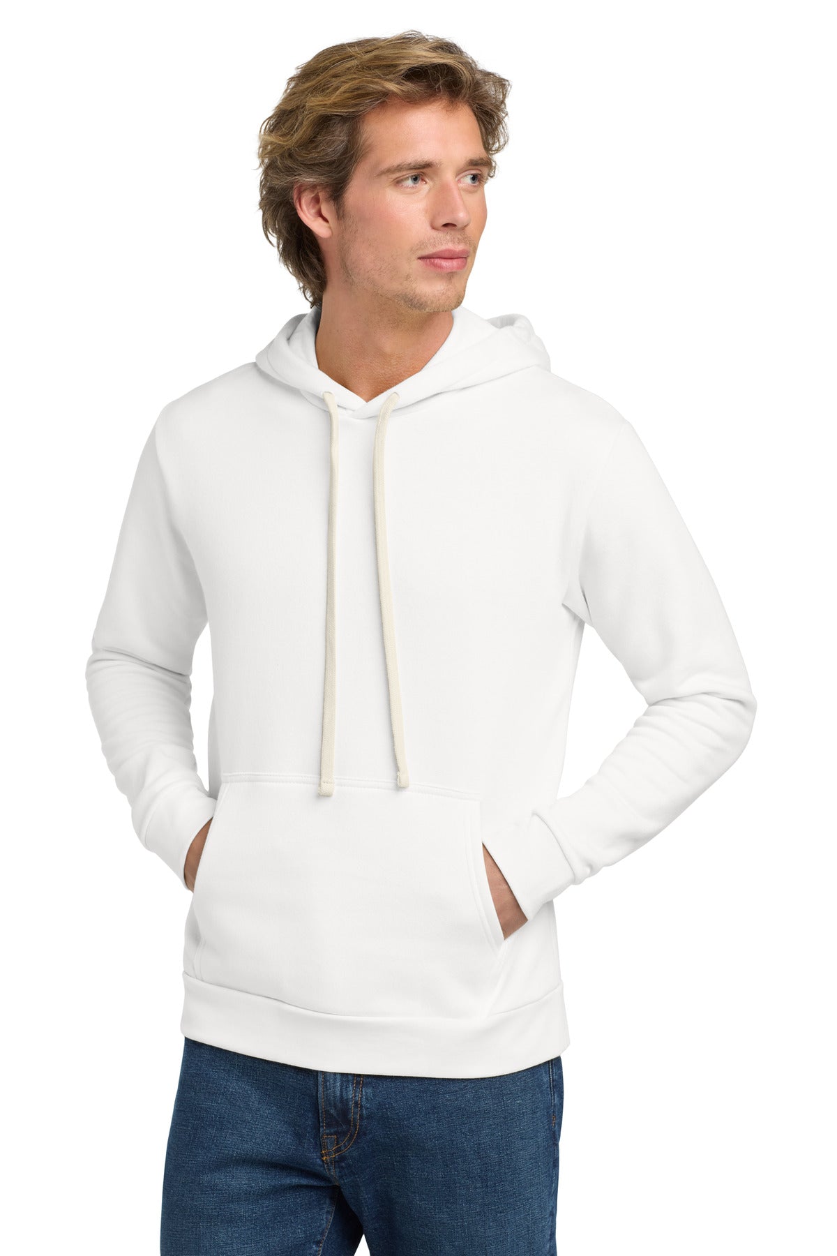 Front View of White Next Level Apparel Adult Santa Barbara Pullover Hoodie. NL9303