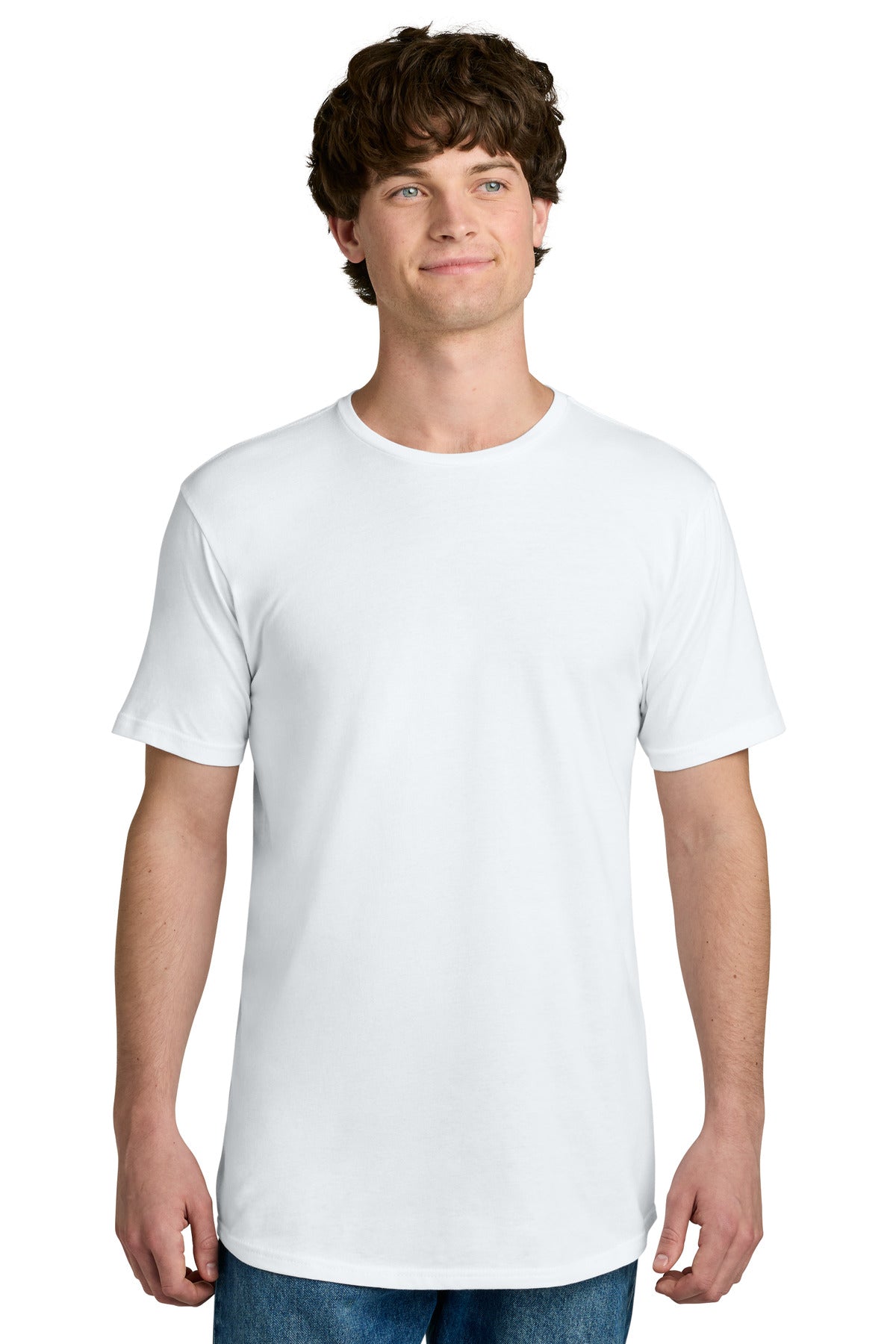 Front View of White Next Level Apparel Cotton Long Body Tee NL3602