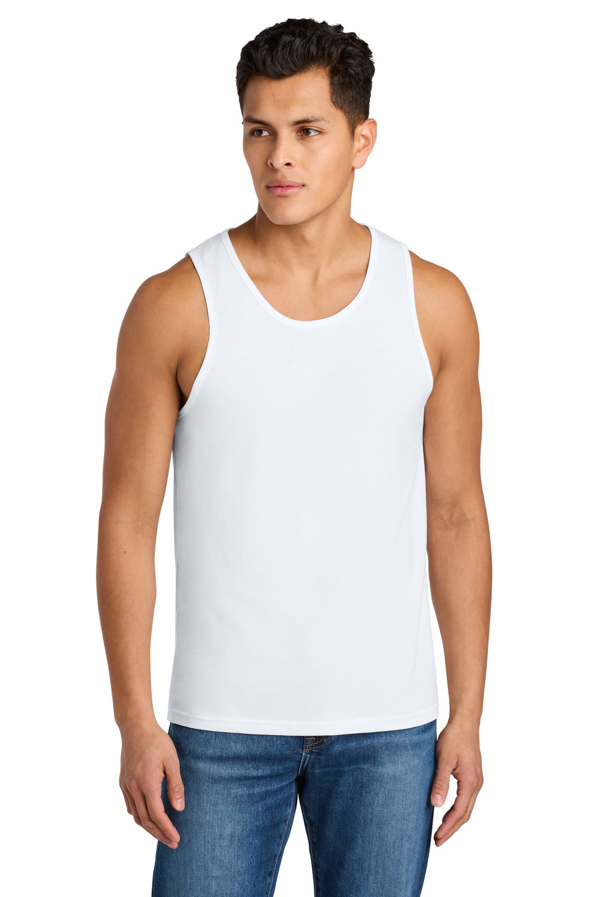 Front View of White Next Level Apparel Cotton Muscle Tank NL3633